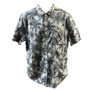 Jeremiah Shirt Button Front Blue Palm Tree All Over Print VTG Workwear Pocket LG